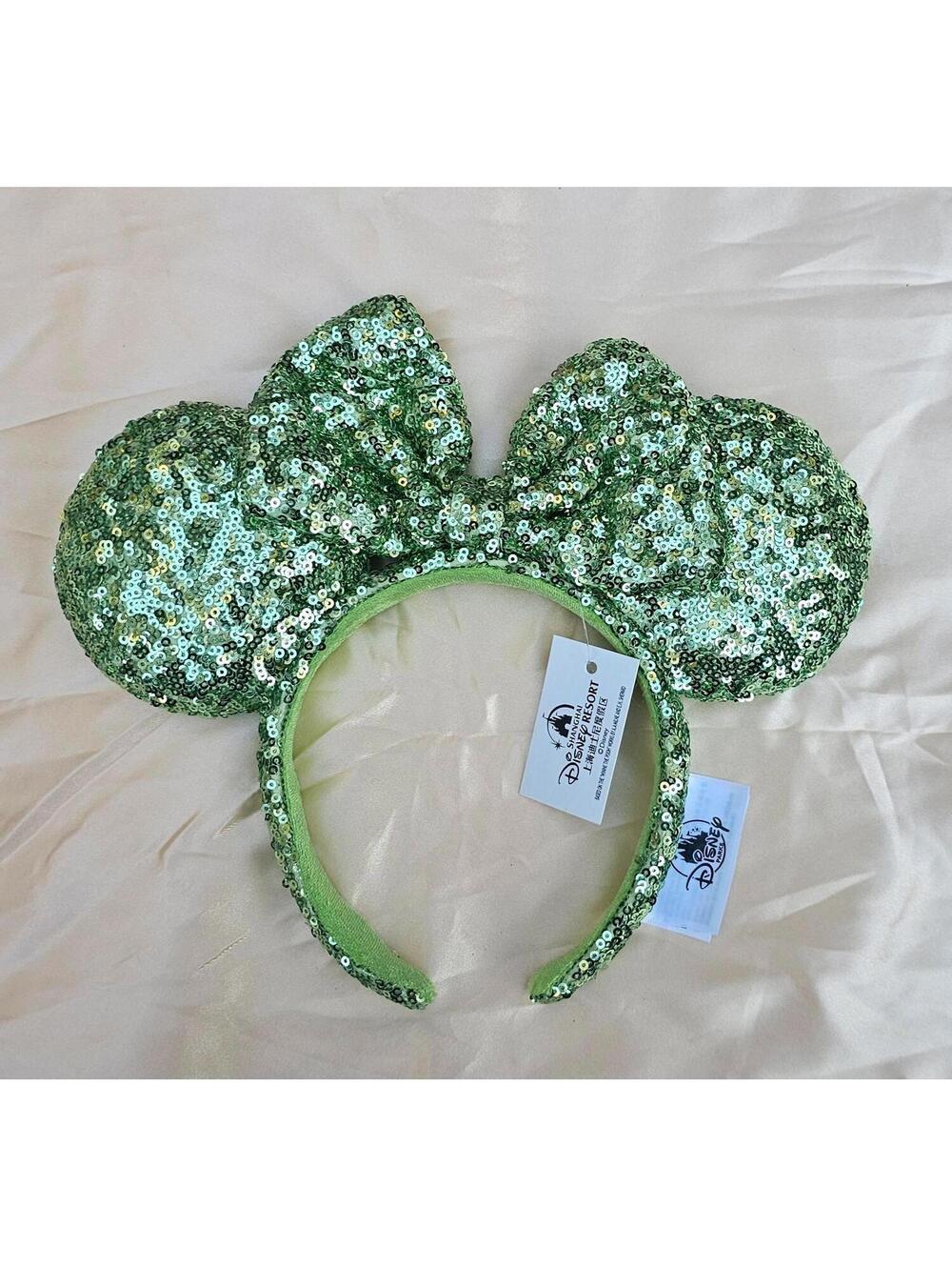 Green Sequin Minnie Mouse Ears Sequin Bow Exclusive Rare Headband
